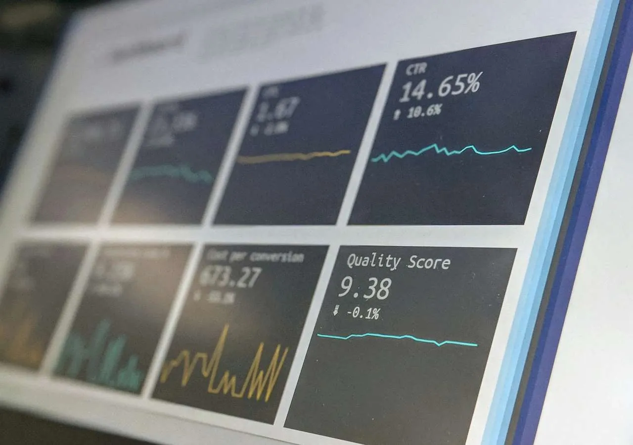A closeup of of screen showing data analyses charts